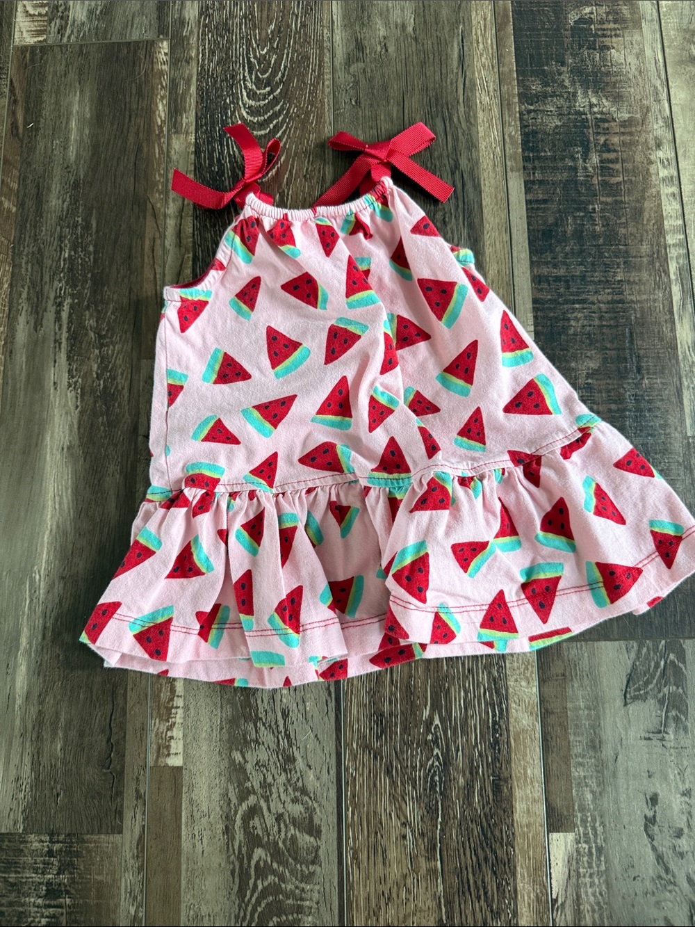 Hanna Andersson Pink Watermelon Print Sundress‎ with Red Ties